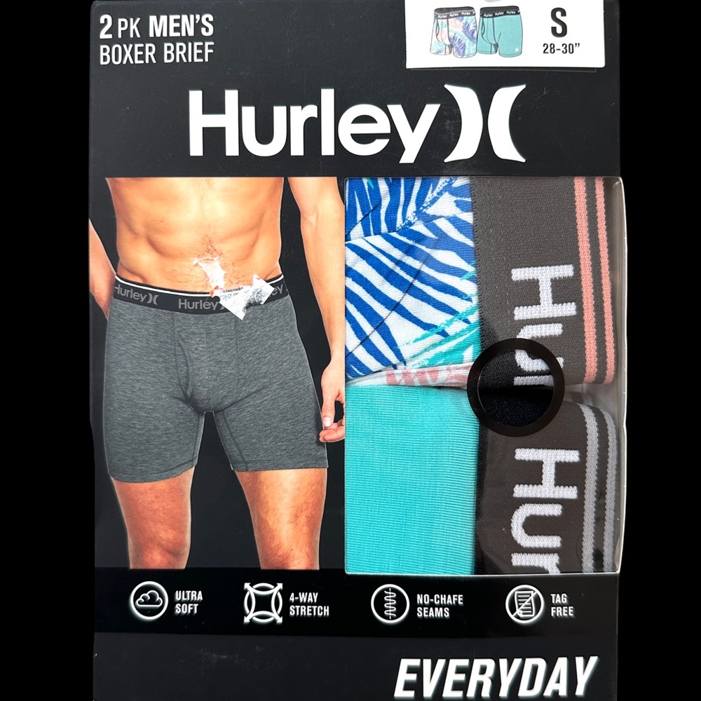 Hurley Men’s Boxer Briefs 2-Pack Seafoam Green & Tropical Pattern Size S NWT $32